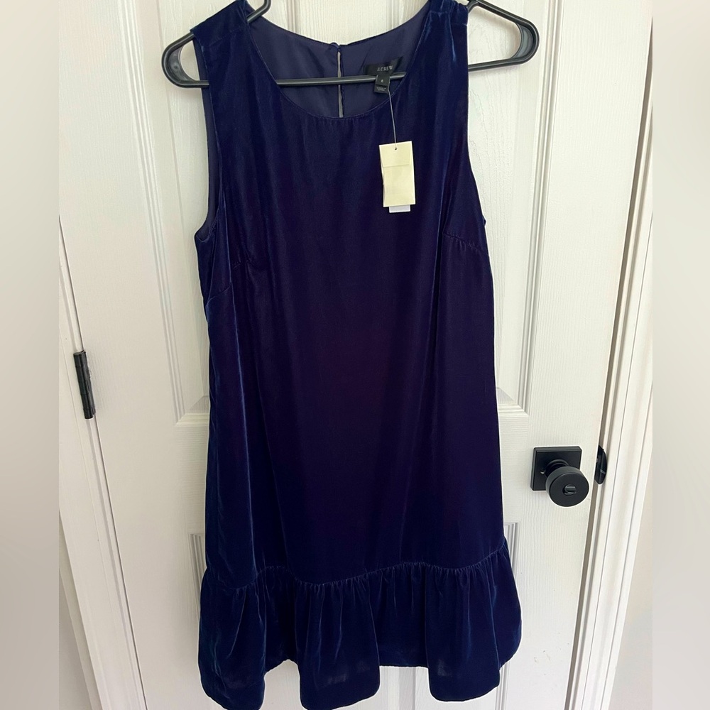 J. Crew Deep Blue Velvet Flounce Hem Dress